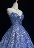 Cute Ball Gown Spaghetti Straps Blue Sequin Short Mini Formal 8th Grade Homecoming Dresses Middle School Cocktail Night Dress Hoco Outfits HZ1121