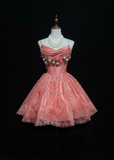 Cute Ball Gown Spaghetti Straps Pink Lace Short Mini Formal 8th Grade Homecoming Dresses Middle School Cocktail Night Dress Hoco Outfits HZ1121