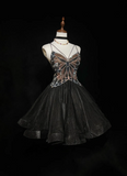 Cute Ball Gown Spaghetti Straps Black Tulle Backless Short Mini Formal 8th Grade Homecoming Dresses Middle School Cocktail Night Dress Hoco Outfits HZ1121