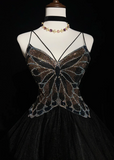 Cute Ball Gown Spaghetti Straps Black Tulle Backless Short Mini Formal 8th Grade Homecoming Dresses Middle School Cocktail Night Dress Hoco Outfits HZ1121