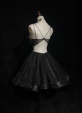 Cute Ball Gown Spaghetti Straps Black Tulle Backless Short Mini Formal 8th Grade Homecoming Dresses Middle School Cocktail Night Dress Hoco Outfits HZ1121