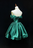 Trendy Ball Gown Off The Shoulder Green Satin Mini Short Formal 8th Grade Homecoming Dresses Middle School Hoco Dress Cocktail Outfits HZ1121