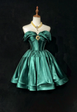 Trendy Ball Gown Off The Shoulder Green Satin Mini Short Formal 8th Grade Homecoming Dresses Middle School Hoco Dress Cocktail Outfits HZ1121