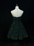Trendy Ball Gown Sweetheart Dark Green Sequin Mini Short Formal 8th Grade Homecoming Dresses Middle School Hoco Dress Cocktail Outfits HZ1121