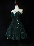 Trendy Ball Gown Sweetheart Dark Green Sequin Mini Short Formal 8th Grade Homecoming Dresses Middle School Hoco Dress Cocktail Outfits HZ1121