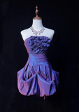 Vintage Ball Gown Strapless Taffeta Grape Mini Short Formal 8th Grade Homecoming Dresses Middle School Hoco Dress Cocktail Outfits HZ1121