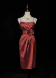 Trendy Sheath Spaghetti Straps Rust Red Knee Length Formal 8th Grade Homecoming Dresses Middle School Cocktail Dress Hoco Outfits HZ1121