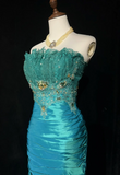 Vintage Sheath Strapless Blue Satin Knee Length Formal 8th Grade Homecoming Dresses Middle School Cocktail Dress Hoco Outfits HZ1121
