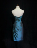 Trendy Sheath Strapless Navy Blue Knee Length Formal 8th Grade Homecoming Dresses Middle School Cocktail Dress Hoco Outfits HZ1121