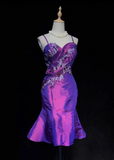 Trendy Mermaid Spaghetti Straps Grape Knee Length Formal 8th Grade Homecoming Dresses Middle School Cocktail Dress Hoco Outfits HZ1121