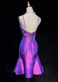 Trendy Mermaid Spaghetti Straps Grape Knee Length Formal 8th Grade Homecoming Dresses Middle School Cocktail Dress Hoco Outfits HZ1121