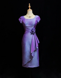Vintage Sheath Square Neck Grape Taffeta Knee Length Formal 8th Grade Homecoming Dresses Middle School Cocktail Dress Hoco Outfits HZ1121