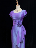 Vintage Sheath Square Neck Grape Taffeta Knee Length Formal 8th Grade Homecoming Dresses Middle School Cocktail Dress Hoco Outfits HZ1121
