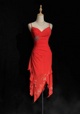 Vintage High Low Red Chiffon Knee Length Formal 8th Grade Homecoming Dresses Middle School Cocktail Dress Hoco Outfits HZ1121