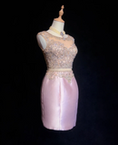 Vintage Sheath Scoop Neck Pink Short Satin Formal 8th Grade Homecoming Dresses Middle School Cocktail Dress Mini Hoco Outfits HZ1121