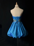 Vintage Ball Gown Strapless Blue Satin Short Mini Formal 8th Grade Homecoming Dresses Middle School Cocktail Dress Hoco Outfits HZ1121