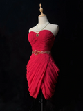 Vintage Sheath Sweetheart Red Chiffon Short Formal 8th Grade Homecoming Dresses Middle School Cocktail Dress Mini Hoco Outfits HZ1121
