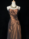 Pretty A line Spaghetti Straps Brown Taffeta Long Prom Dresses Party Dress Summer 20th Birthday Outfits 18th Birthday Dresses HZ1121