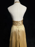 Vintage A Line Halter Gold Taffeta Tea Length Formal 8th Grade Homecoming Dresses Middle School Cocktail Dress Hoco Outfits HZ1121