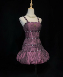 Vintage Sheath Spaghetti Straps Grape Taffeta Short Mini Formal 8th Grade Homecoming Dresses Middle School Cocktail Dress Hoco Outfits HZ1121