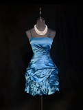 Vintage Ball Gown Spaghetti Straps Blue Satin Short Mini Formal 8th Grade Homecoming Dresses Middle School Cocktail Dress Hoco Outfits HZ1121