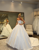 Retro Ball Gown Sweetheart Sleeveless White Satin Wedding Dress Modest Wedding Dresses Princess Wedding Gowns HZ1121
