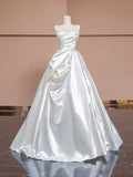 Unique Wedding Dresses Ball Gown Sweetheart Neck Satin White Long Wedding Dresses Simple Bride Dress Bridal Gowns HZ1121