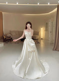 Unique Wedding Dresses Ball Gown Sweetheart Neck Satin White Long Wedding Dresses Simple Bride Dress Bridal Gowns HZ1121