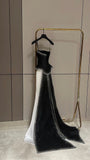 Retro Wedding Dresses Mermaid Strapless Satin Black Long Wedding Dresses Simple Bride Dress Bridal Gowns HZ1121