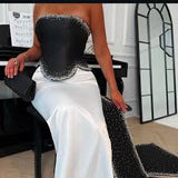 Retro Wedding Dresses Mermaid Strapless Satin Black Long Wedding Dresses Simple Bride Dress Bridal Gowns HZ1121