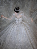 Luxury Ball Gown Sweetheart Sequin With Lace White Wedding Dress Modest Wedding Dresses Princess Wedding Gowns HZ1121