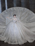 Luxury Ball Gown Sweetheart Sequin With Lace White Wedding Dress Modest Wedding Dresses Princess Wedding Gowns HZ1121