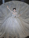 Luxury Ball Gown Sweetheart Sequin With Lace White Wedding Dress Modest Wedding Dresses Princess Wedding Gowns HZ1121