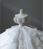 Princess Bridal Dress Ball Gown Off The Shoulder Tulle Wedding Dress With Short Sleeves Wedding Dresses Modest Wedding Gowns HZ1121