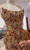 Trendy Sheath Strapless Beads Gold Mini Short Formal 8th Grade Homecoming Dresses Middle School Cocktail Dress Cocktail Outfits HZ1121