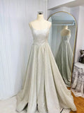 Unique Bridal Dress A line Spaghetti Straps White Sequin Long Wedding Dresses Simple Bride Dress Bridal Gowns HZ1121