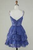 Unique A line Spaghetti Straps Blue Lace Short Mini Formal 7th Grade Homecoming Dresses Middle School Short Cocktail Night Dress Hoco Outfits HZ1121