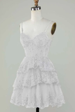 Unique A line Spaghetti Straps Blue Lace Short Mini Formal 7th Grade Homecoming Dresses Middle School Short Cocktail Night Dress Hoco Outfits HZ1121