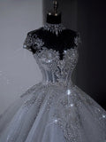 Unique Bridal Dress Ball Gown Scoop White Sequin Long Wedding Dresses Luxury Bride Dress Bridal Gowns HZ1121