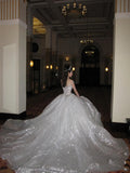 Unique Bridal Dress Ball Gown Scoop White Sequin Long Wedding Dresses Luxury Bride Dress Bridal Gowns HZ1121