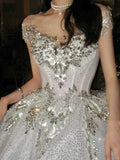 Unique Bridal Dress Ball Gown Scoop White Sequin Long Wedding Dresses Luxury Bride Dress Bridal Gowns HZ1121