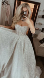 Unique Bridal Dress A Line Spaghetti Straps White Sequin Long Wedding Dresses Luxury Bride Dress Bridal Gowns HZ1121
