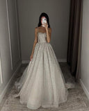 Unique Bridal Dress A Line Spaghetti Straps White Sequin Long Wedding Dresses Luxury Bride Dress Bridal Gowns HZ1121