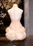 Cute Sheath Halter Sequin Blush Pink Short Mini Formal 8th Grade Homecoming Dresses Middle School Cocktail Night Dress Hoco Outfits HZ1121