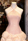 Cute Sheath Halter Sequin Blush Pink Short Mini Formal 8th Grade Homecoming Dresses Middle School Cocktail Night Dress Hoco Outfits HZ1121