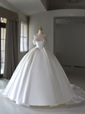 Princess Bridal Dress Ball Gown Off The Shoulder Satin Wedding Dress With Beads White Wedding Dresses Modest Wedding Gowns HZ1121