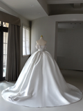 Princess Bridal Dress Ball Gown Off The Shoulder Satin Wedding Dress With Beads White Wedding Dresses Modest Wedding Gowns HZ1121