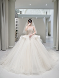 Princess Bridal Dress Ball Gown Strapless Tulle Wedding Dress With Ruffles Beads White Wedding Dresses Simple Wedding Gowns HZ1121