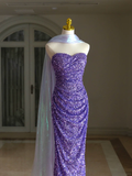 Sexy Mermaid Sweetheart Grape Sequin Long Prom Dresses Party Dress 20th Birthday Outfits Graduation Dresses HZ1121