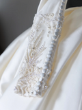Princess Bridal Dress Ball Gown V Neck Long Sleeves White Wedding Dress With Ruffles Beads White Wedding Dresses Modest Wedding Gowns HZ1121